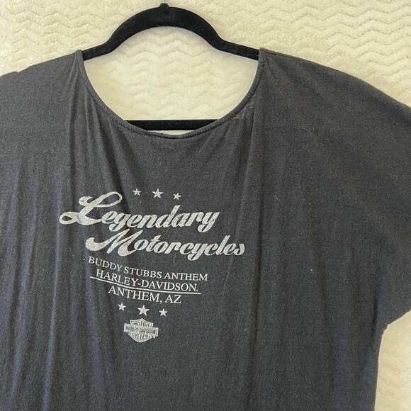 Vintage Harley Davidson Black Thrash Distressed Grunge Graphic Shirt Women Large - Picture 6 of 9